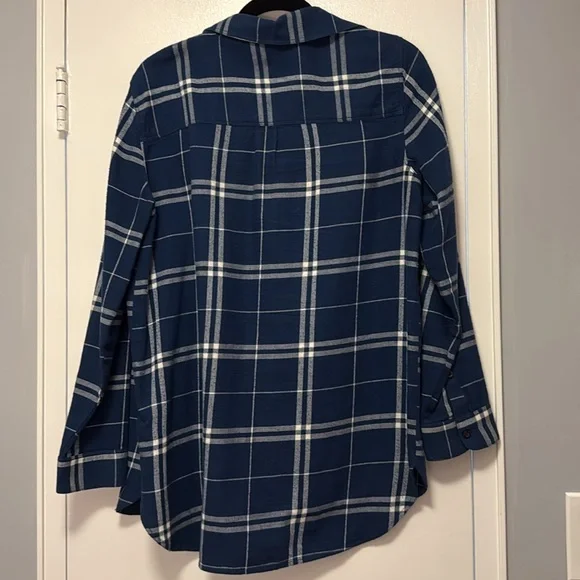 Madewell Dark Blue and White Flannel Top size Medium - Picture 4 of 4
